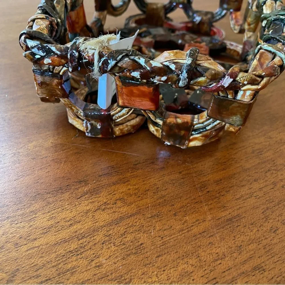 NWT Handcrafted Basket From Brazil Brown Red Black and Tan